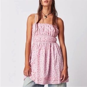 Pink Floral Spaghetti Strap Dress free people